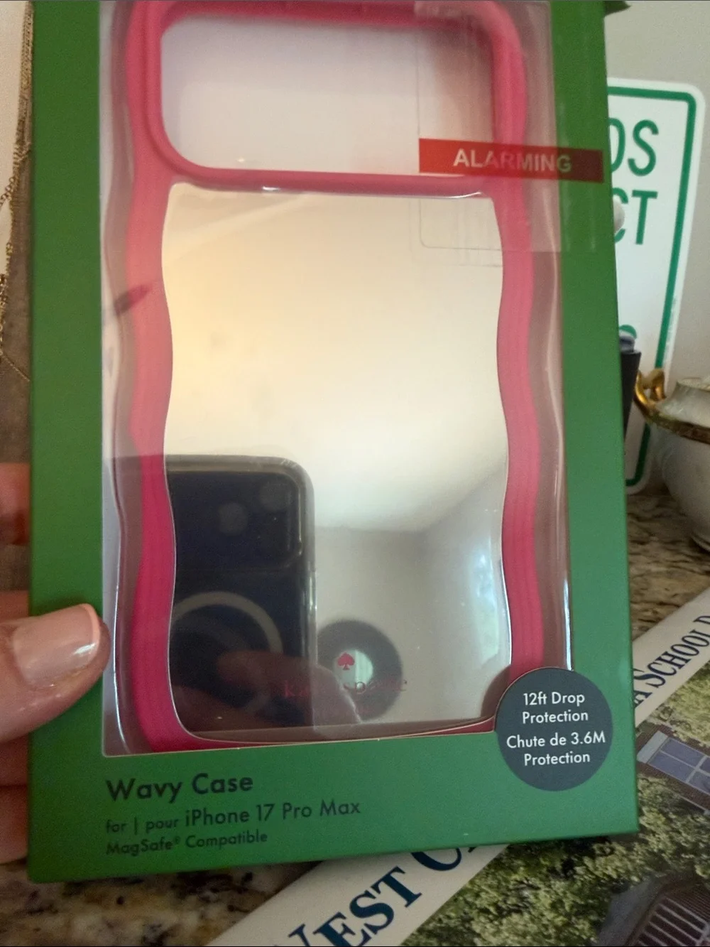 kate spade ♠️ Pink and White Wavy iPhone Case for your I Phone 17 Pro Max